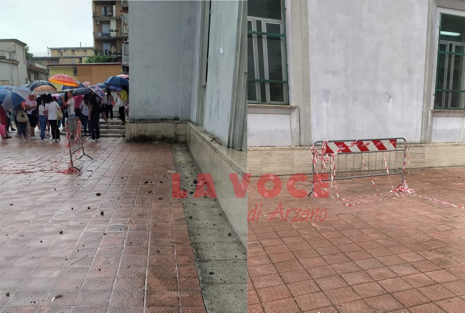 Ariosto 1 piazza Marconi, poco o nulla è stato fatto per i calcinacci caduti dal cornicione