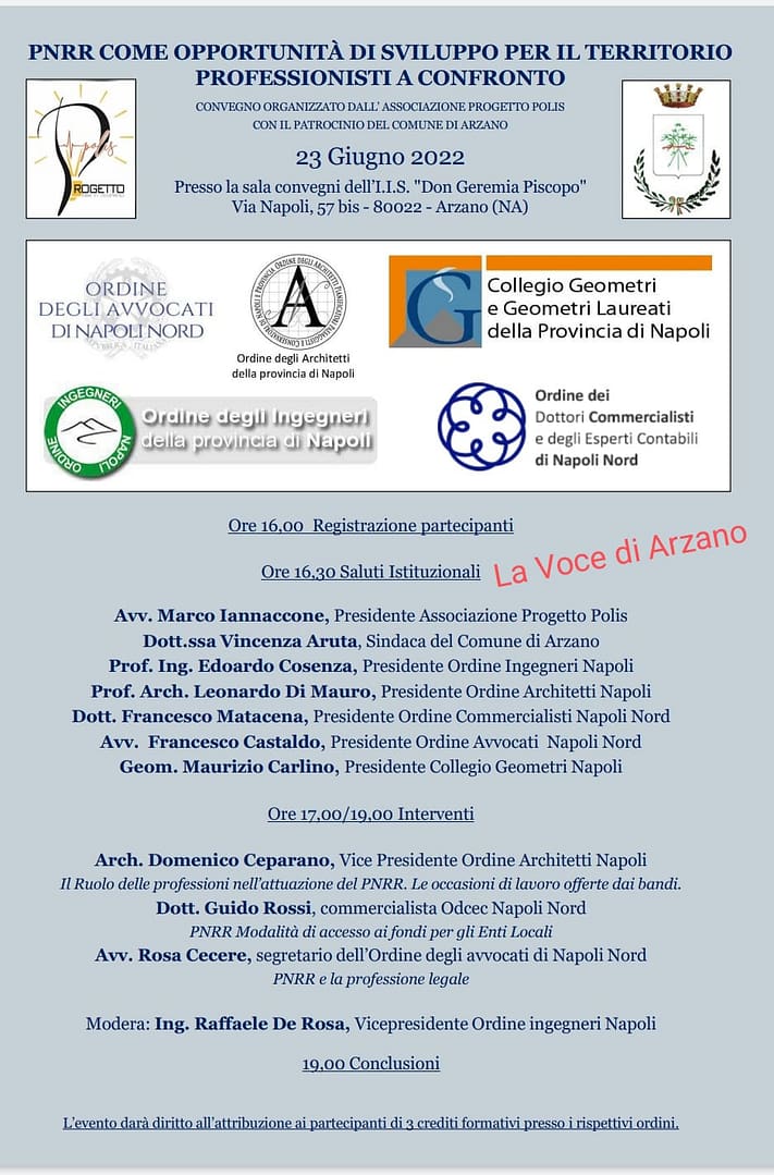 Importante convegno sul PNRR organizzato da “Progetto Polis”