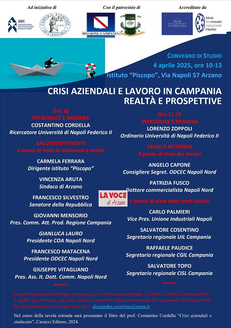 Crisi aziendali in Campania: un convegno ad Arzano per confrontarsi e sensibilizzare