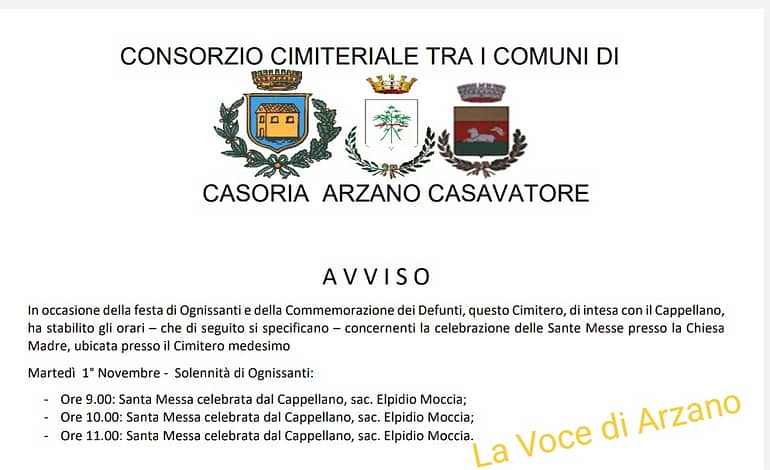 Commemorazione dei defunti, orario Sante Messe, apertura e chiusura del Cimitero