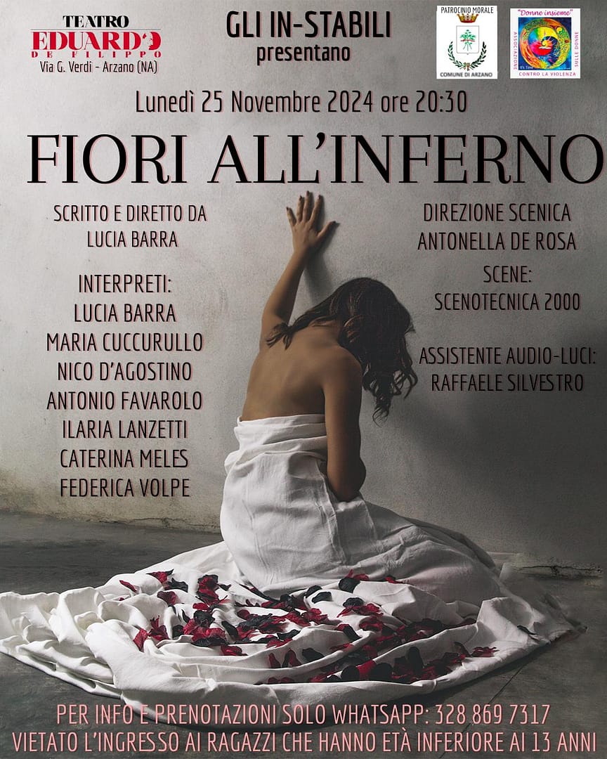 Lunedì 25 novembre, giornata contro la violenza sulle donne, al teatro Eduardo “Fiori all’Inferno”
